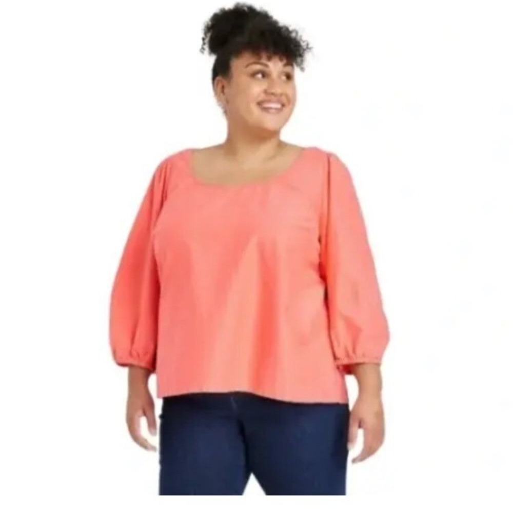 Ava & Viv Pink Guava Pink Chambray Balloon Sleeve Women's Blouse Size X/14W